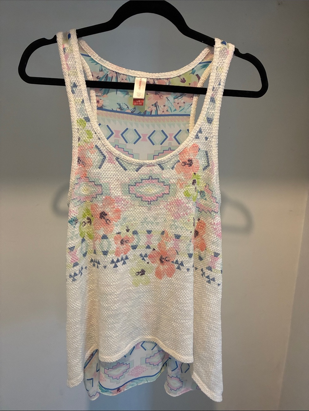 No Boundaries White Crochet Tank with Pastel Floral Print